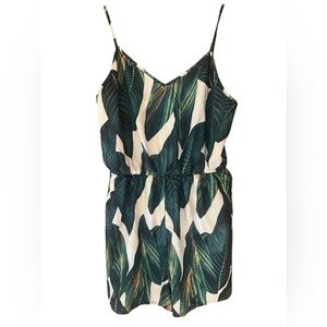 SHEIN Green and White Leaf Print Jumpsuit